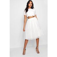 Womens Woven Lace Top & Tulle Midi Skirt - White - 8, White | Boohoo.com (UK & IE)