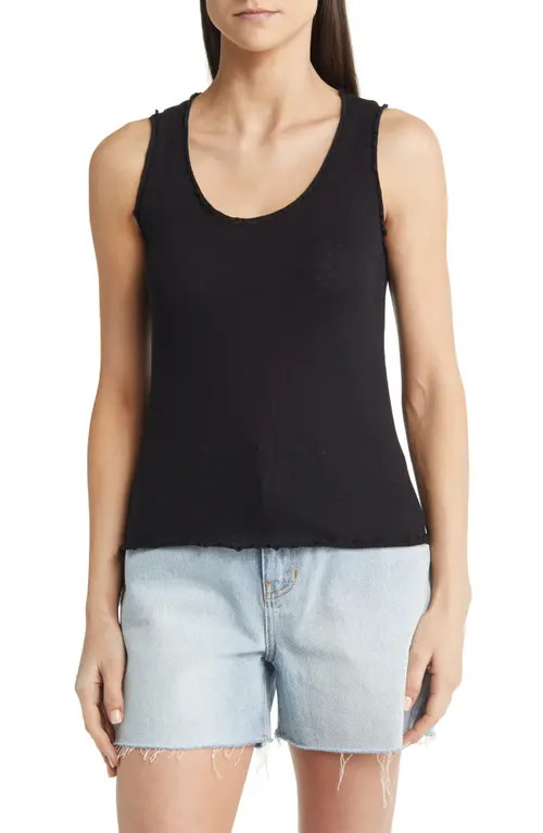 Treasure & Bond Lettuce Edge Pointelle Tank in Black at Nordstrom, Size Small | Nordstrom