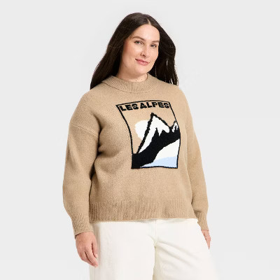 Women's Long Sleeve Cozy Alpine Crewneck Pullover Sweater - Universal Thread™ Brown 1X | Target