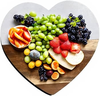 Heart Shaped Marble Charcuterie Board, 100% Acadia Wood Cheese Board, Half Marble, Cutting Board,... | Amazon (US)
