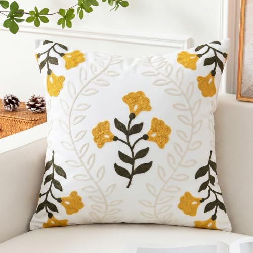 Cythasily floral embroidered decorative throw pillow covers