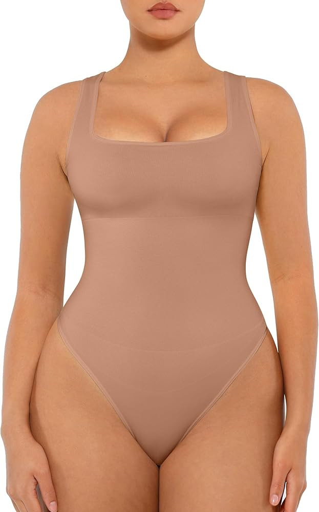 FeelinGirl Bodysuits for Women Seamless Square Neck Tummy Control Compression Thong Shapewear Bod... | Amazon (US)