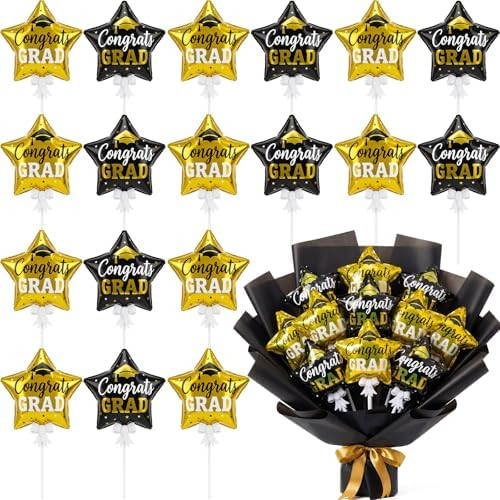 24 Pcs Small Graduation Star Balloons 4 Inch Black Gold Mini Balloons with Bow Rod, Self Inflatab... | Amazon (US)