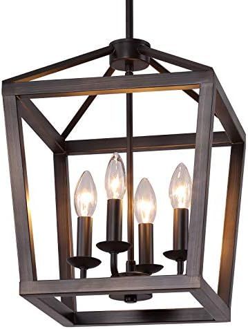 Q&S Farmhouse Chandelier Light Fixture,Vintage Rustic Pendant Lighting,Rectangle Lantern,ORB+Bron... | Amazon (US)