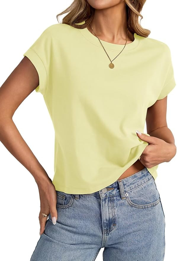 EasyGala Womens Cotton Crop Tops Loose Fit Crewneck Short Sleeve Summer Tee | 95% Cotton, Cap Sle... | Amazon (US)