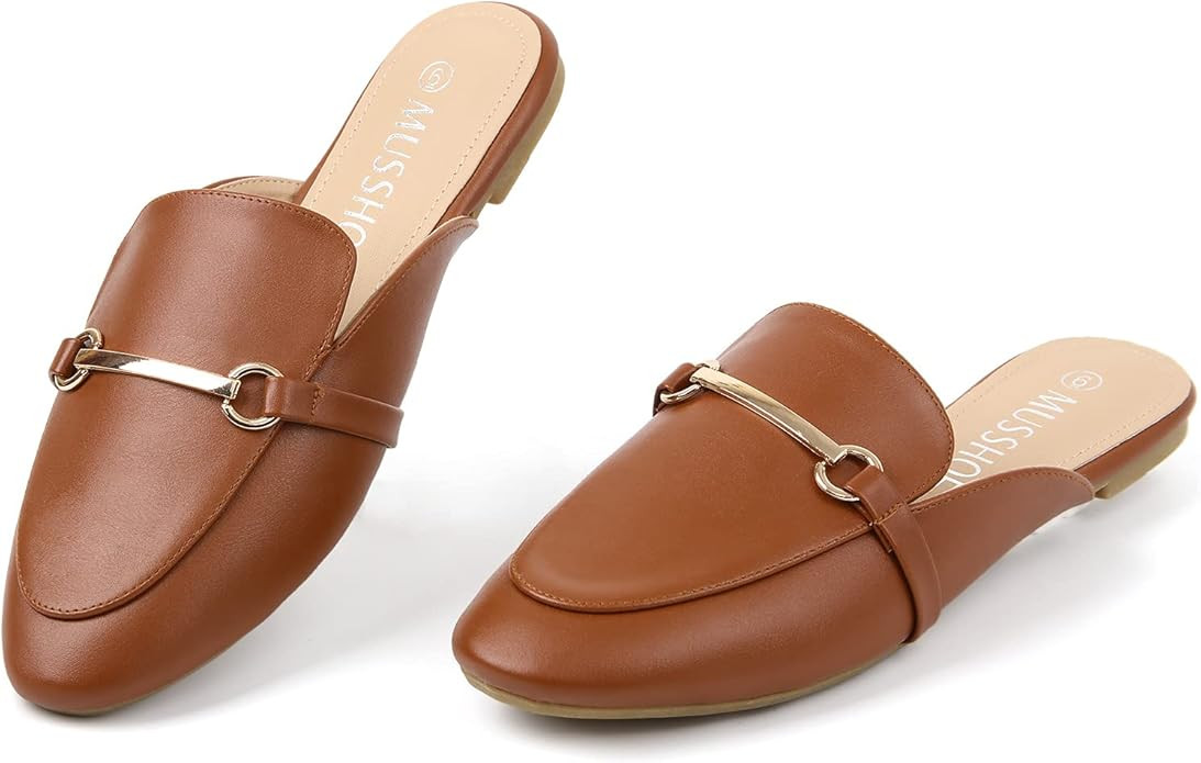 MUSSHOE Mules for Women Slip on Flats Loafers, Pointed Tose Womens Mules, Flat Loafers Shoes for ... | Amazon (US)
