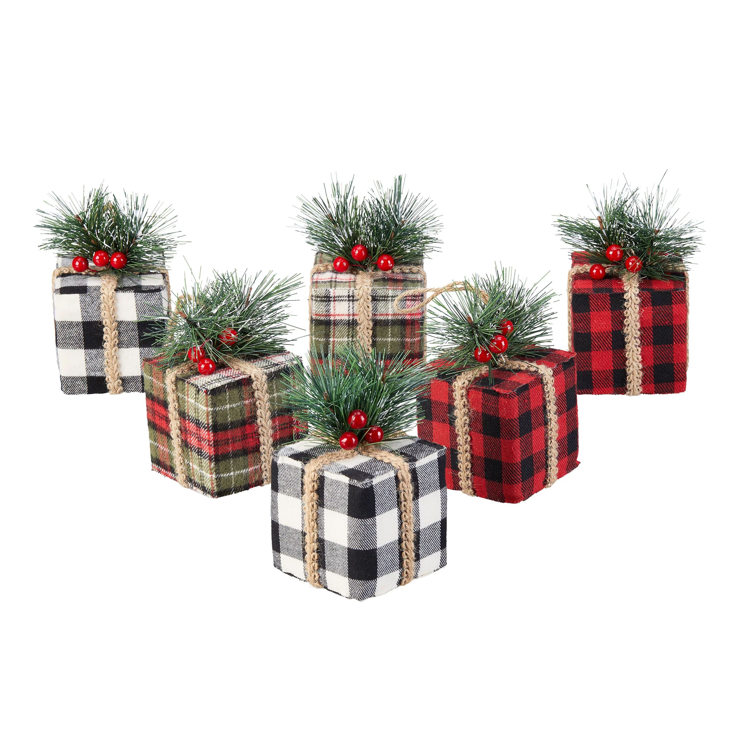 Holiday Time Gift Christmas Tree Ornaments, Multiple Colors, Set of 6 | Walmart (US)
