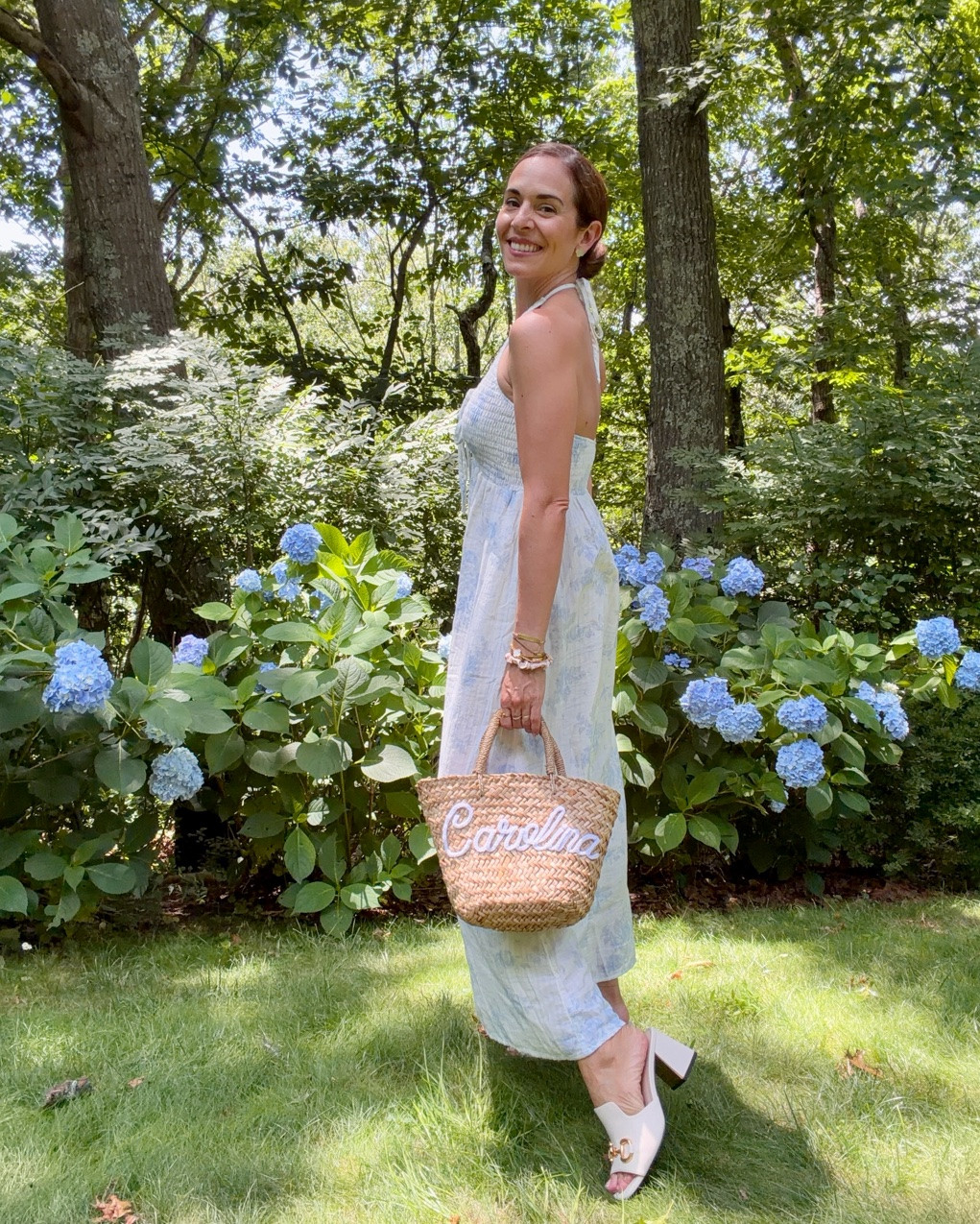 Enjoying the little things like iced coffee and my hydrangeas while my toddler is at ballet camp and baby naps! This blue and white floral halter dress is amazing quality for a low price point, it’s giving cottage core of my dreams, and I accessorized it with my personalized straw bag and fave designer look for less block heel mule sandals. All linked to shop!

#LTKmomlife #LTKootd #LTKdayinmylife