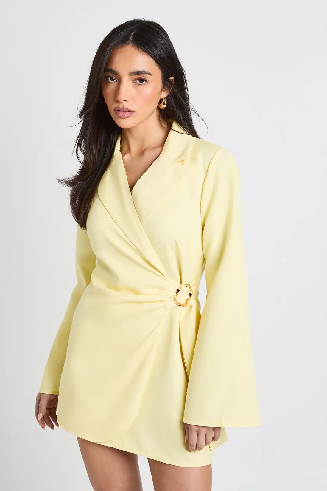 Lemon Buckle Detail Tie Waist Tailored Blazer Dress | Boohoo | Boohoo.com (UK & IE)