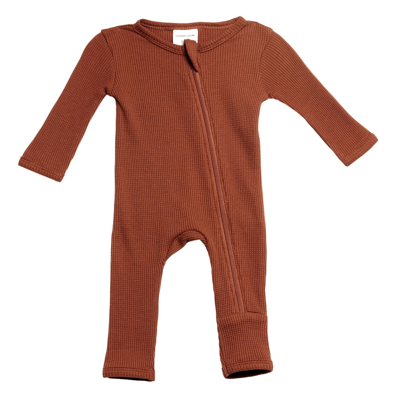 Organic Waffle Basic Zip Romper, Caramel | SpearmintLOVE