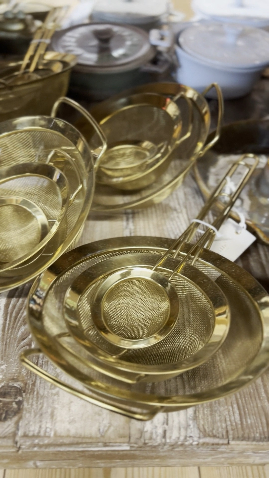 Functional and stylish kitchen finds! Bread box oval shaped metal lid off white, Brie bakers stoneware with lids and wood spreaders, set of 3 stainless steel strainers with gold finish.

#LTKHome #LTKVideo #LTKGiftGuide