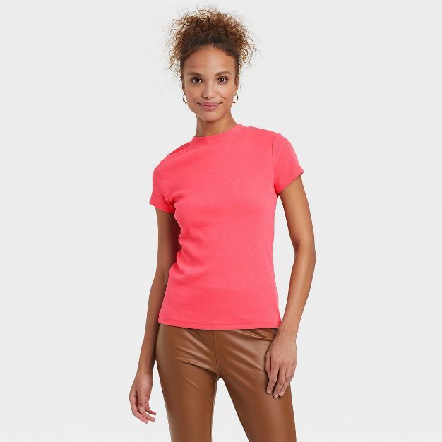 Women&#39;s Short Sleeve Ribbed T-Shirt - A New Day&#8482; Pink S | Target