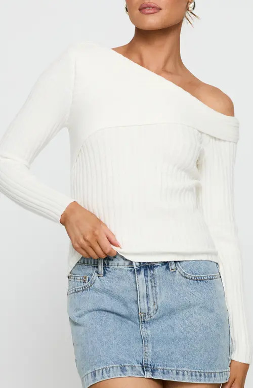 Princess Polly Jaybell One-Shoulder Rib Sweater in White at Nordstrom, Size Small | Nordstrom