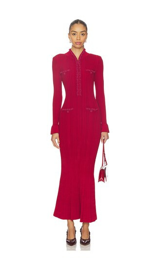 self-portrait Red Pearl Trim Knit Midi Dress in Red. - size M | Revolve Clothing (Global)