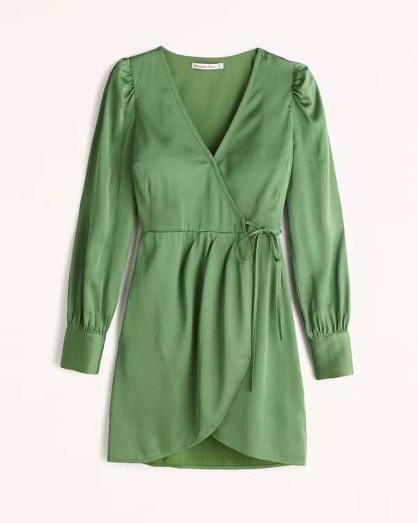 Long-Sleeve Satin Wrap Mini Dress | Abercrombie & Fitch (US)