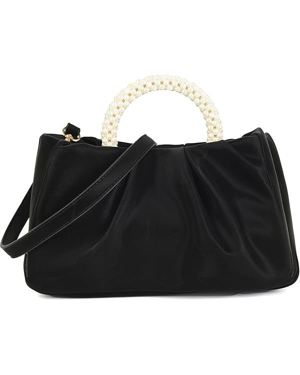 Valleycomfy Evening Clutch Pearl Purses for Women Ladies Soft Leather Ruched Crossbody Bags Shoul... | Amazon (US)