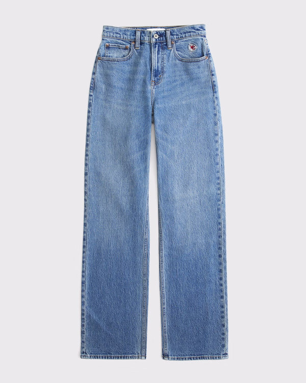 Women's High Rise 90s Relaxed Kansas City Chiefs Embroidered Jean | Women's Bottoms | Abercrombie... | Abercrombie & Fitch (US)