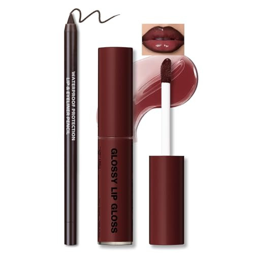 HOSAILY Nourishing Lip Gloss with Brown Lip Liner Combo Set, Moisturizing High Shine Lip Glow Oil Fresh Lightweight Lip Care, Glossy Plumper Lip Gloss for Women, Long Wear Liquid Lipstick Makeup Kit#3 | Amazon (US)