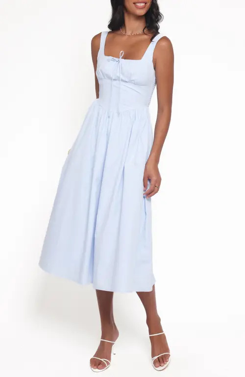 Petal & Pup Kinslee Corset Cotton Blend Midi Dress in Blue at Nordstrom, Size X-Small | Nordstrom