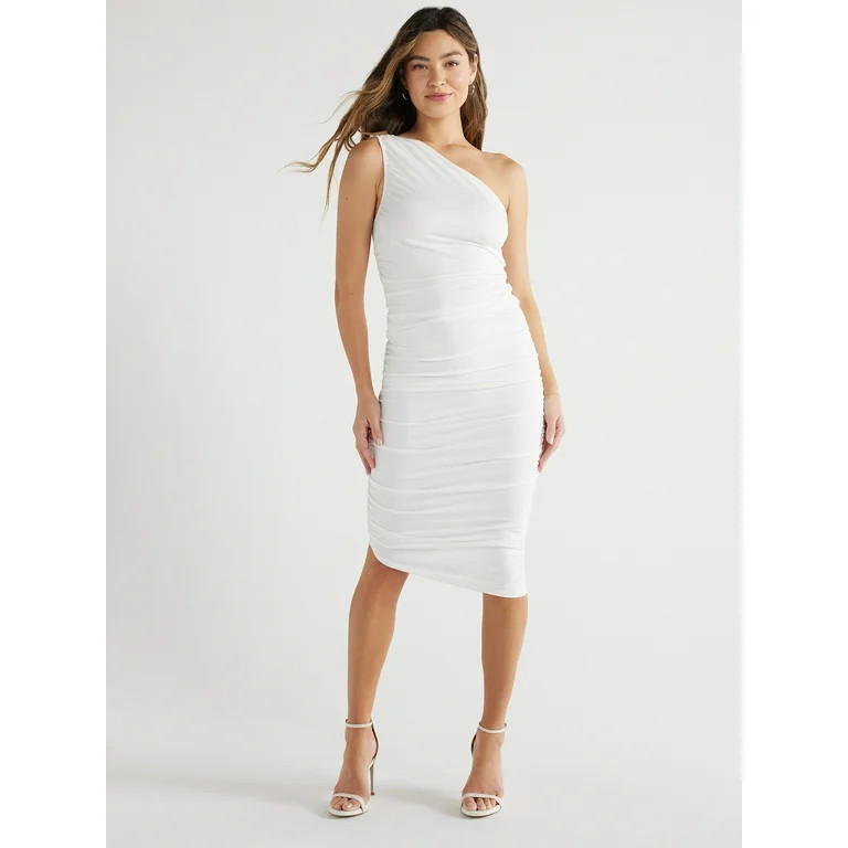 Sofia Jeans Women's One Shoulder Ruched Dress, Knee Length, Sizes XS-XXXL | Walmart (US)