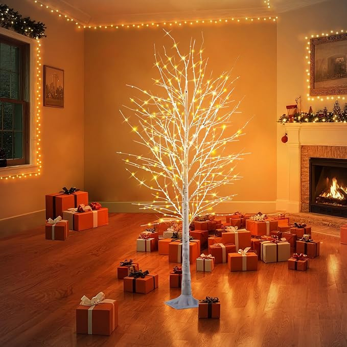 6FT Lighted Birch Tree 696LED Twinkle Lights Warm White Christmas Tree with Lights Twinkling or S... | Amazon (US)