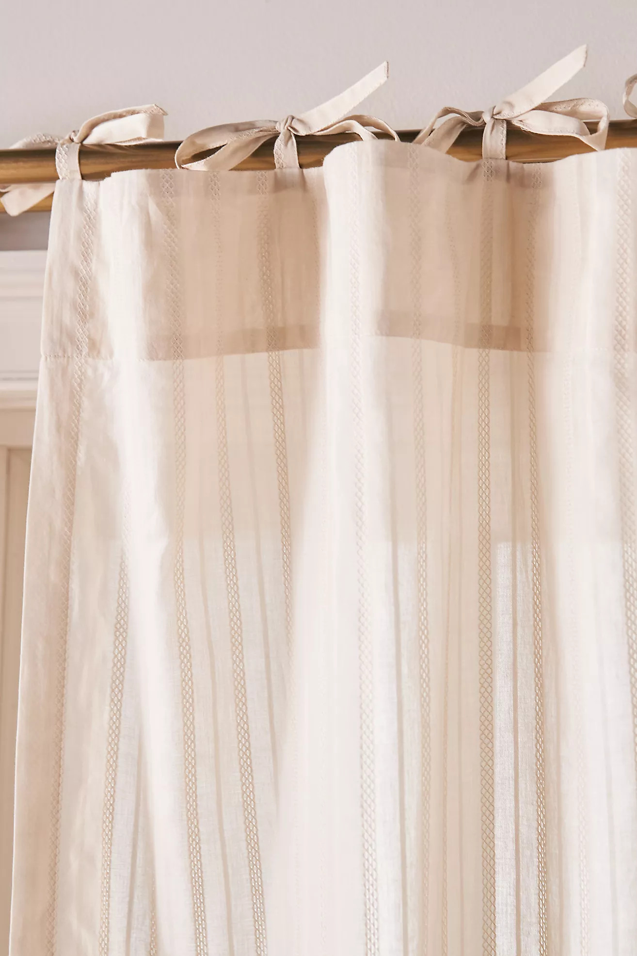 Cotton Dobby Striped Sheer Tie-Top Curtain | Anthropologie (US)