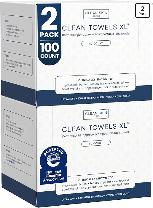 Clean Towels XL®, 100% USDA Biobased Face Towel, Disposable Face Towelette, Eczema Association A... | Amazon (US)