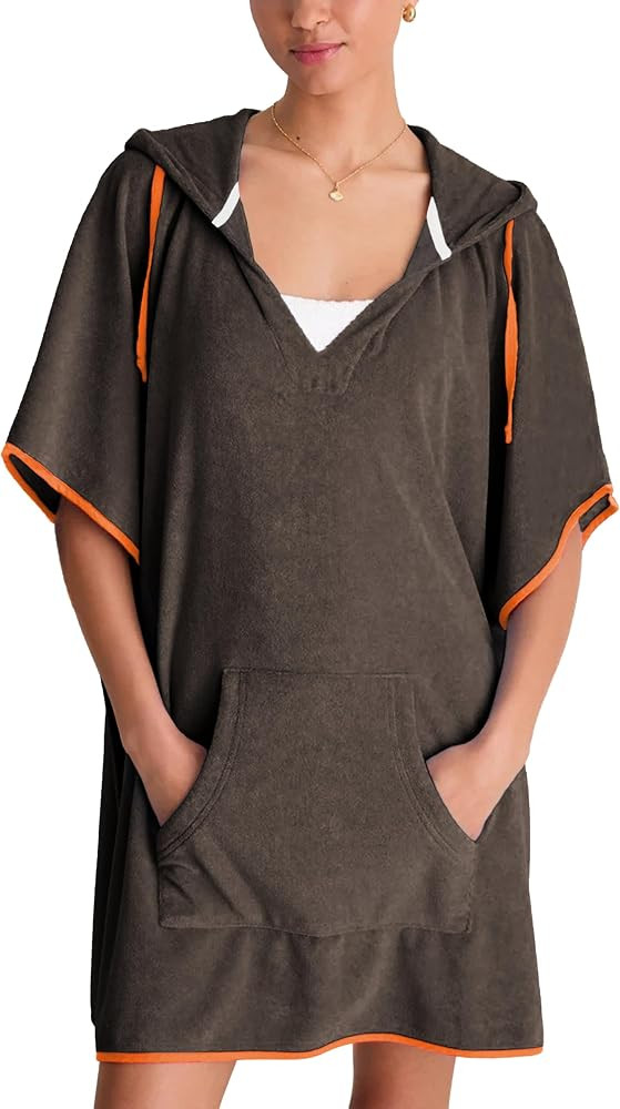 Women's Summer Terry Cloth Beach Swimsuit Cover Up Hooded V Neck Swimwear Dress Resort Wear with ... | Amazon (US)