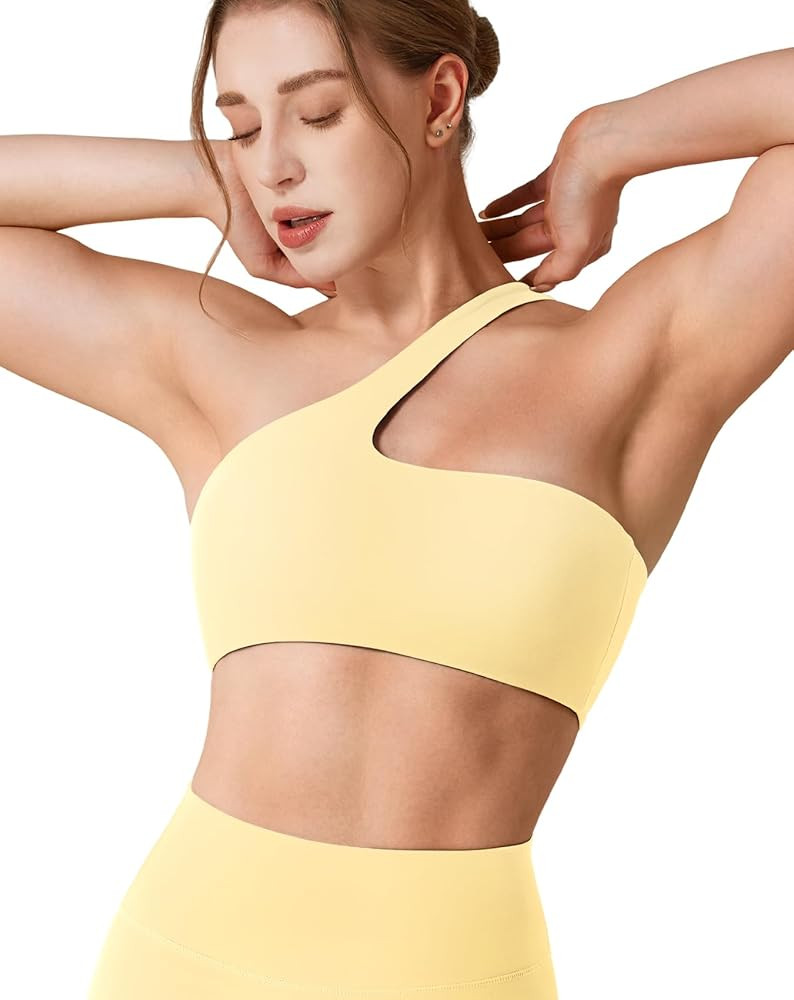 YEOREO Womens One Shoulder Sports Bras Workout Padded Yoga Tops One Strap Low Impact Asymmetrical... | Amazon (US)
