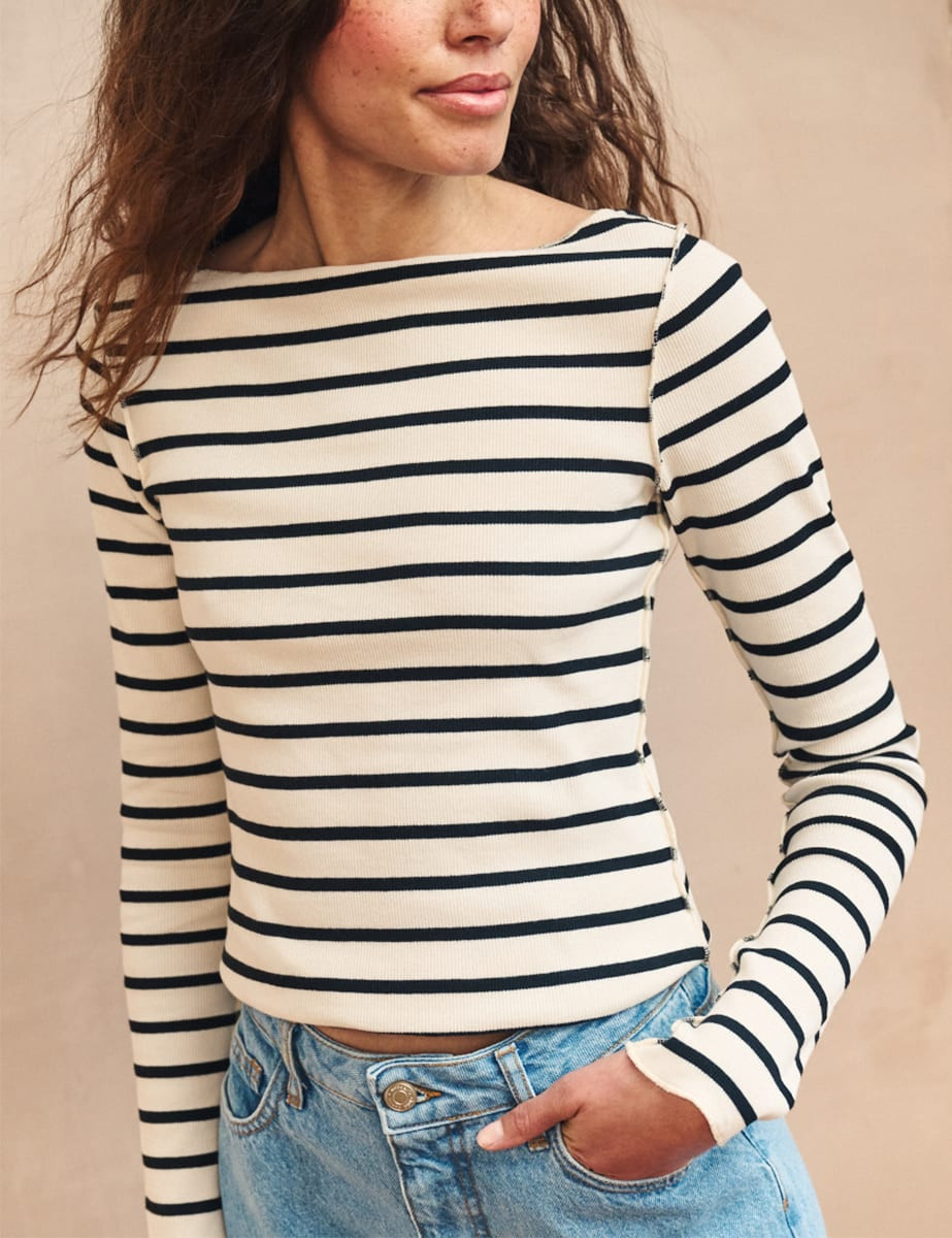 Black and White Stripe Slash Neck Top | Nobody's Child