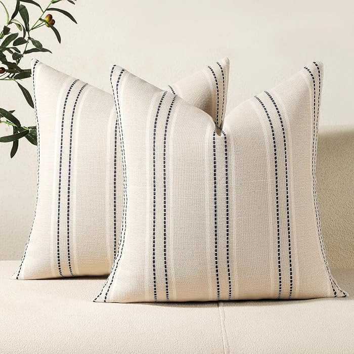Hckot Navy Blue Throw Pillow Covers 20x20 Set of 2 Striped Pillow Covers | Amazon (US)