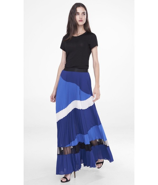 NEW $118 EXPRESS BLUE STRIPE PLEATED SEE THROUGH INSET MAXI DRESS SKIRT XS | eBay | eBay US