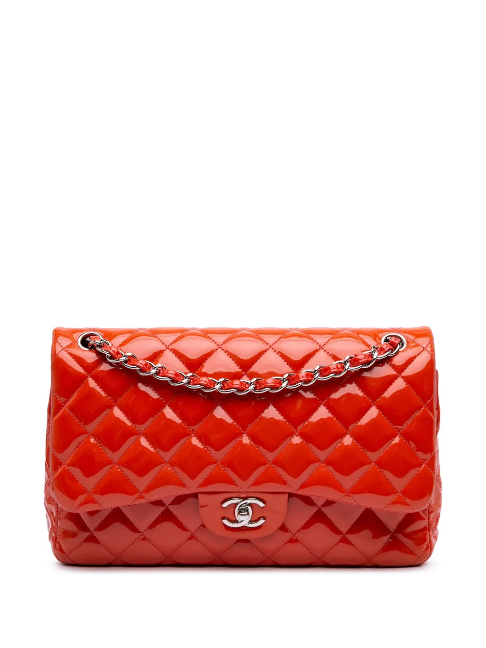 CHANEL Pre-Owned 2012 Jumbo Classic Patent Double Flap shoulder bag - Orange | Farfetch Global