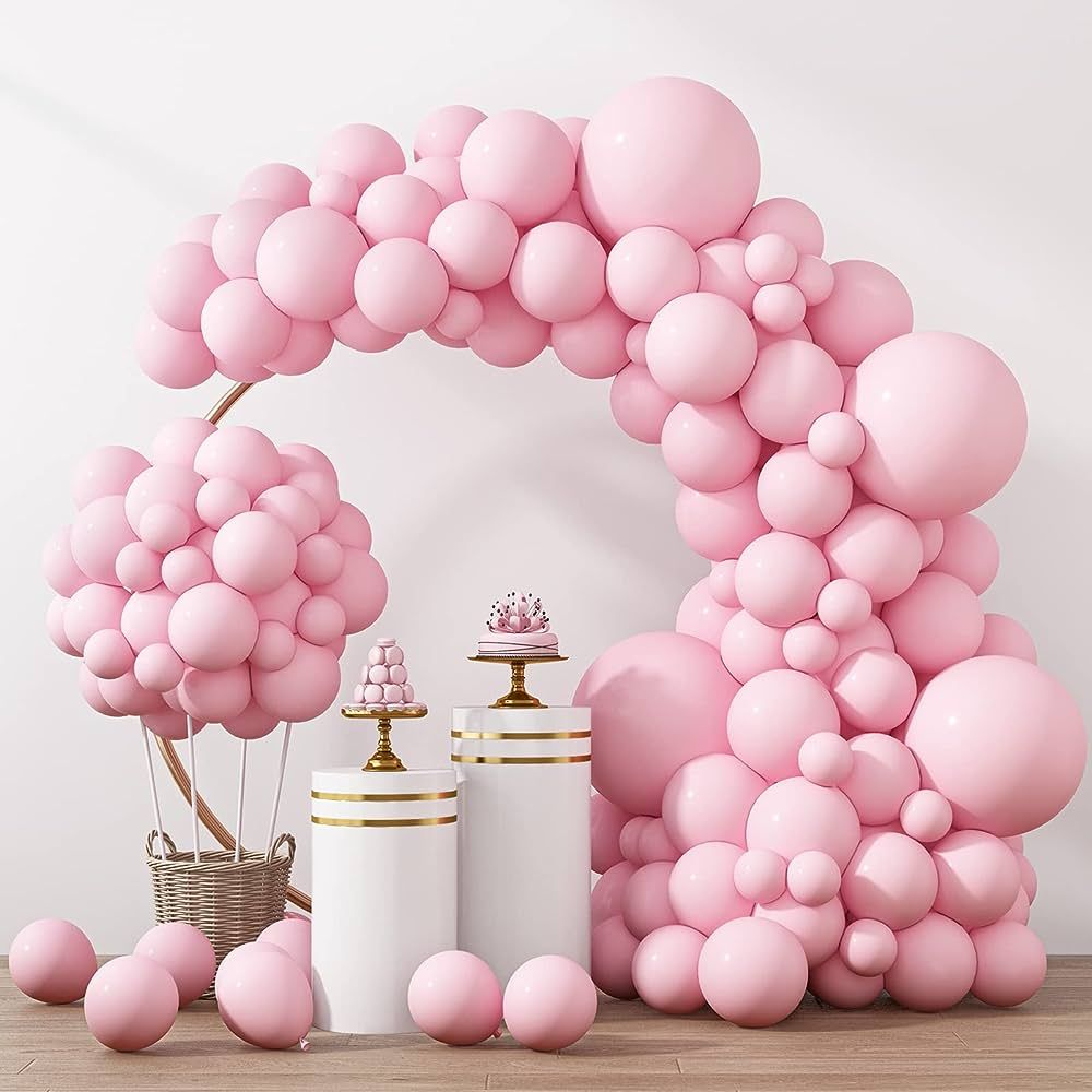 RUBFAC 129pcs Pastel Pink Balloons Different Sizes 18 12 10 5 Inches for Garland Arch, Light Pink... | Amazon (US)