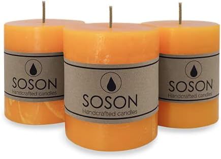 Simply Soson 3x3 Apricot Orange Rustic Pillar Candles Bulk,Dripless Clean Long Burning Candles,La... | Amazon (US)