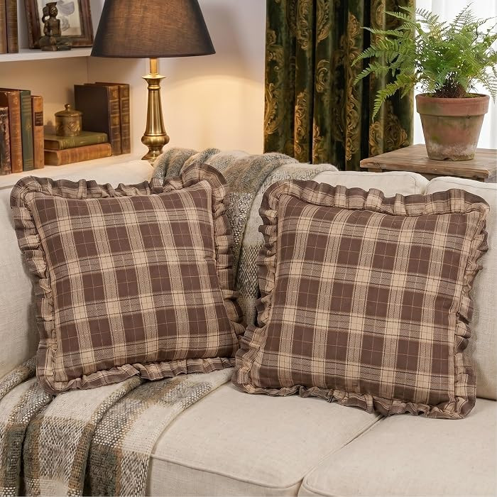 Chocolate Dark Brown Tartan Plaid Fall Cute Throw Pillow Covers 18x18 | Amazon (US)