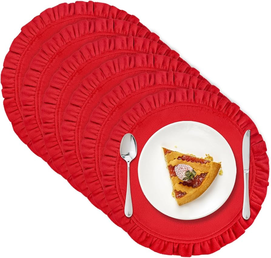 Set of 6 Christmas Velvet Placemat with Ruffle 15 Inch Red Round Velvet Placemats Non-Slip Heat R... | Amazon (US)