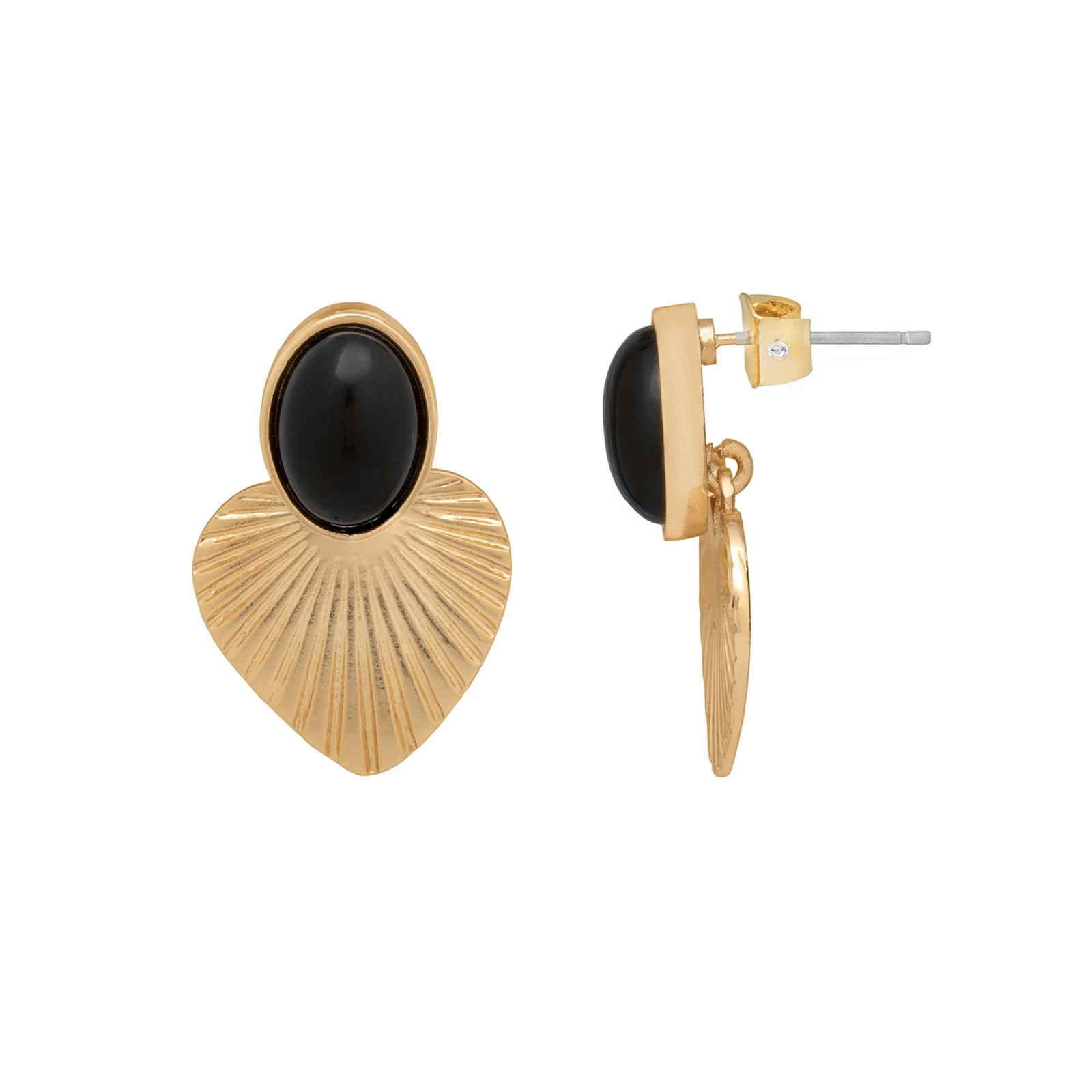 Emberly Gold Tone Heart & Stone Post Earrings, Women's, Black | Kohl's