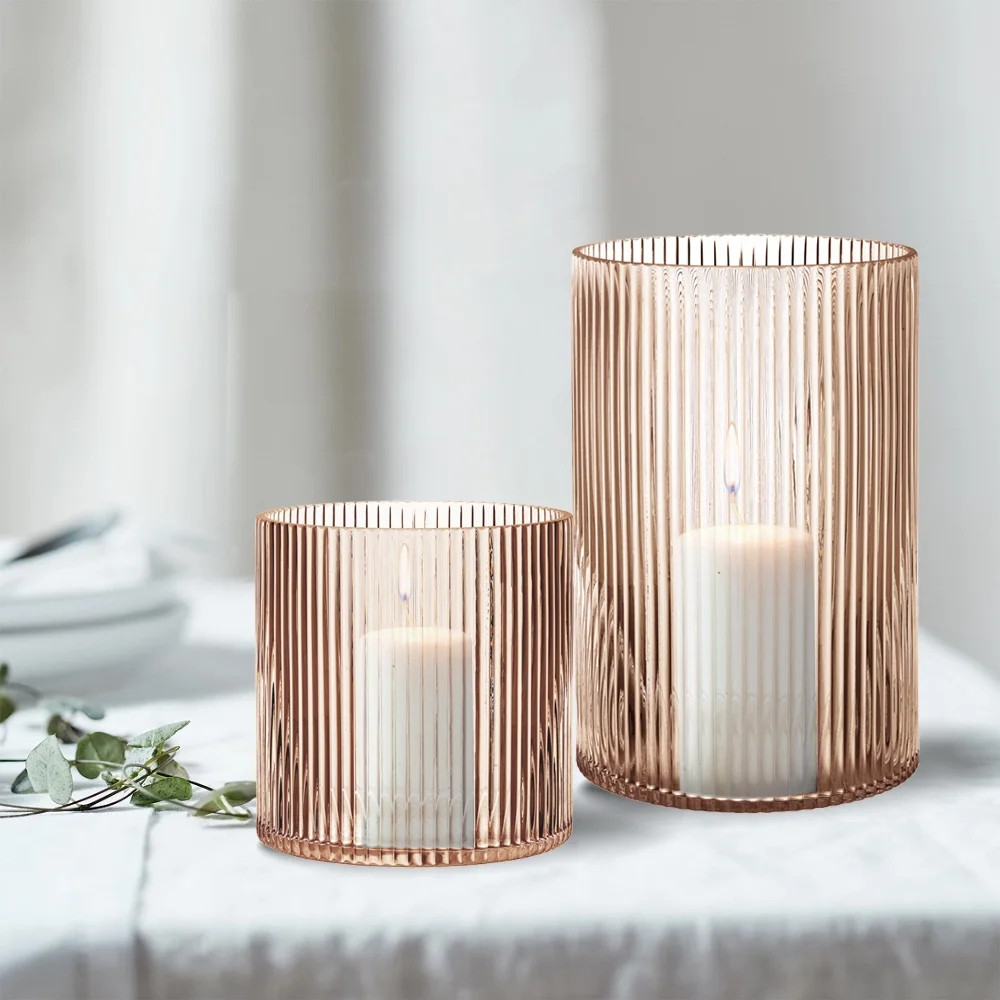 Better Homes & Gardens 5" Amber Glass Ribbed Candle Holder Hurricane, Medium | Walmart (US)