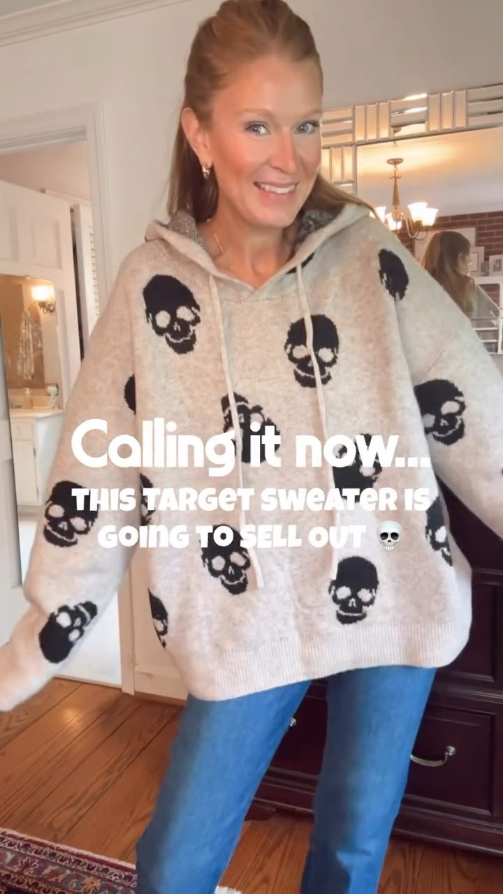 Calling it now…this Target find is gonna sell out! 💀

The skull print, the hood, and the insane softness. I did a L and it runs oversized. Only $30! 

#targetfinds #skull #fallsweater #targetstyle #halloweensweater