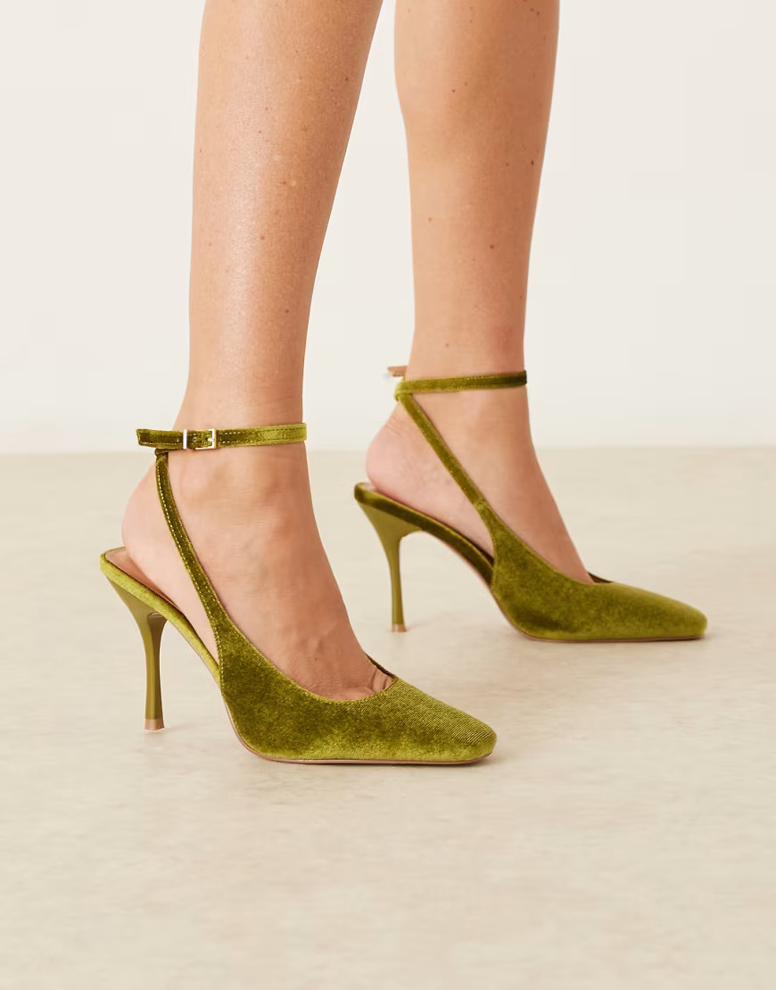 Glamorous tie leg heeled shoes in khaki velvet-Green | ASOS (Global)
