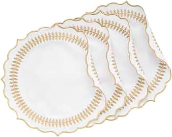 Round Placemats, White Round Placemats Set of 4,100% Cotton, Gold Scalloped Cloth Placemats for R... | Amazon (US)