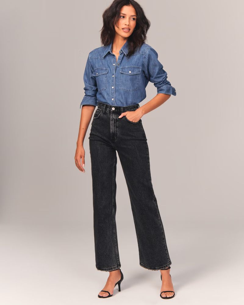Women's Ultra High Rise Cropped Wide Leg Jeans | Women's Bottoms | Abercrombie.com | Abercrombie & Fitch (US)