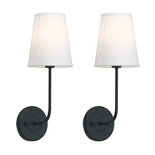 Matte Black Industrial Wall Sconce with White Fabric Shade - Set Of 2 | Amazon (US)