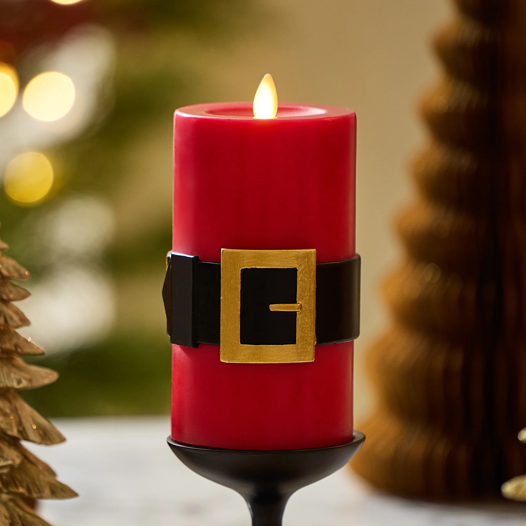 Holiday Red Santa Belt Flameless Candle Pillar | Luminara