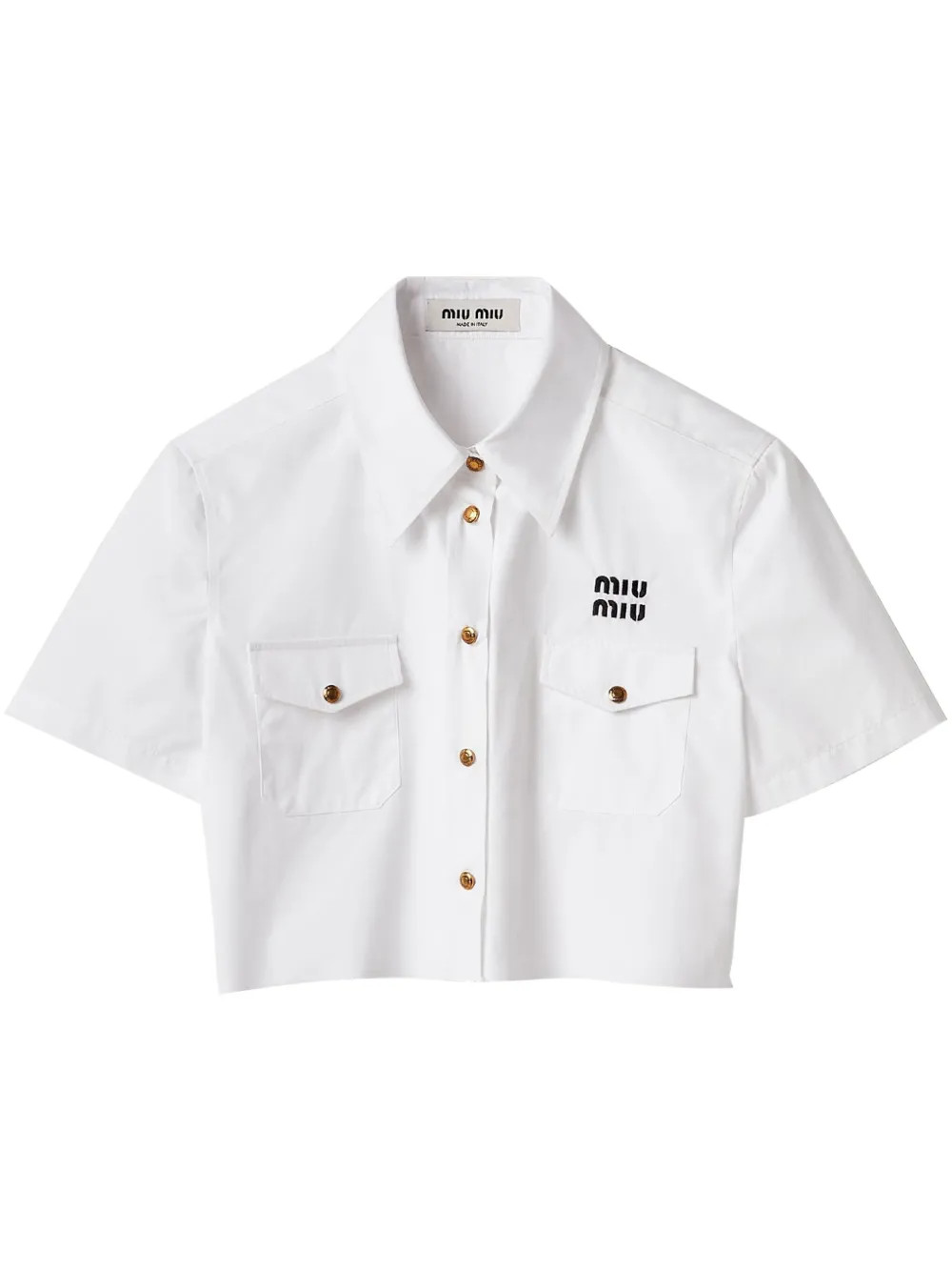 Miu Miu logo-embroidered Cotton Shirt - Farfetch | Farfetch Global