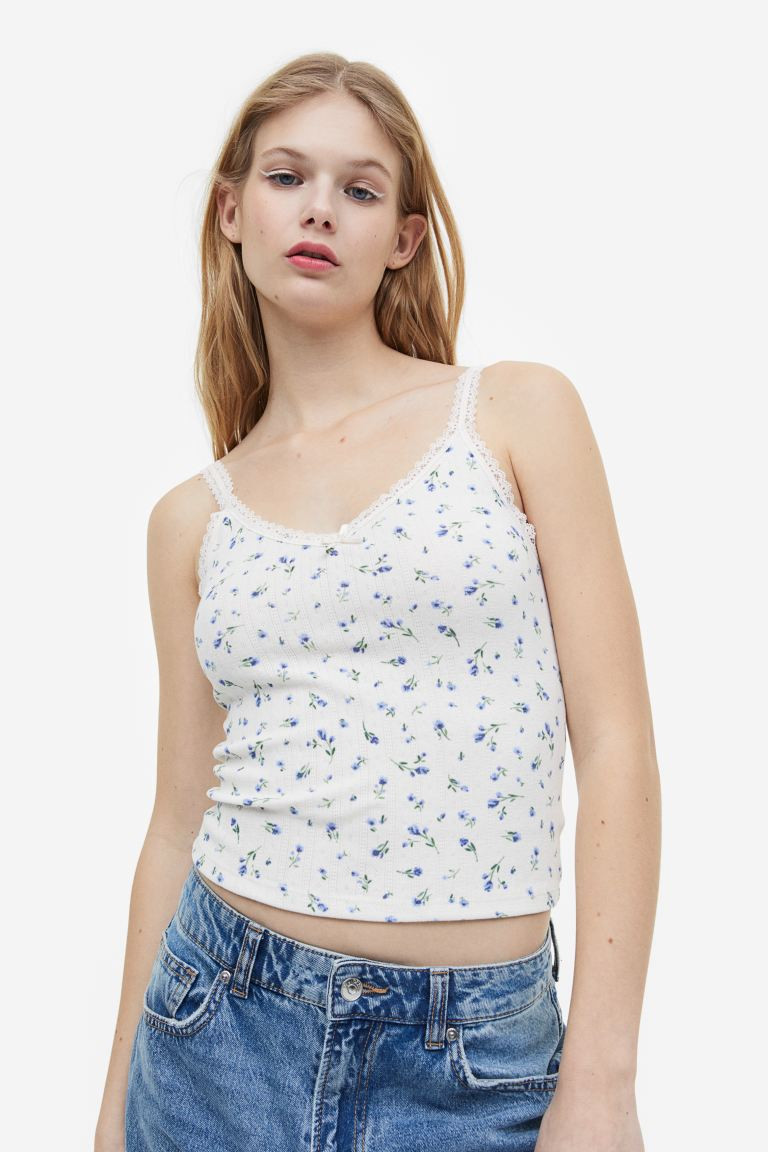 Lace-trimmed Ribbed Tank Top | H&M (US + CA)