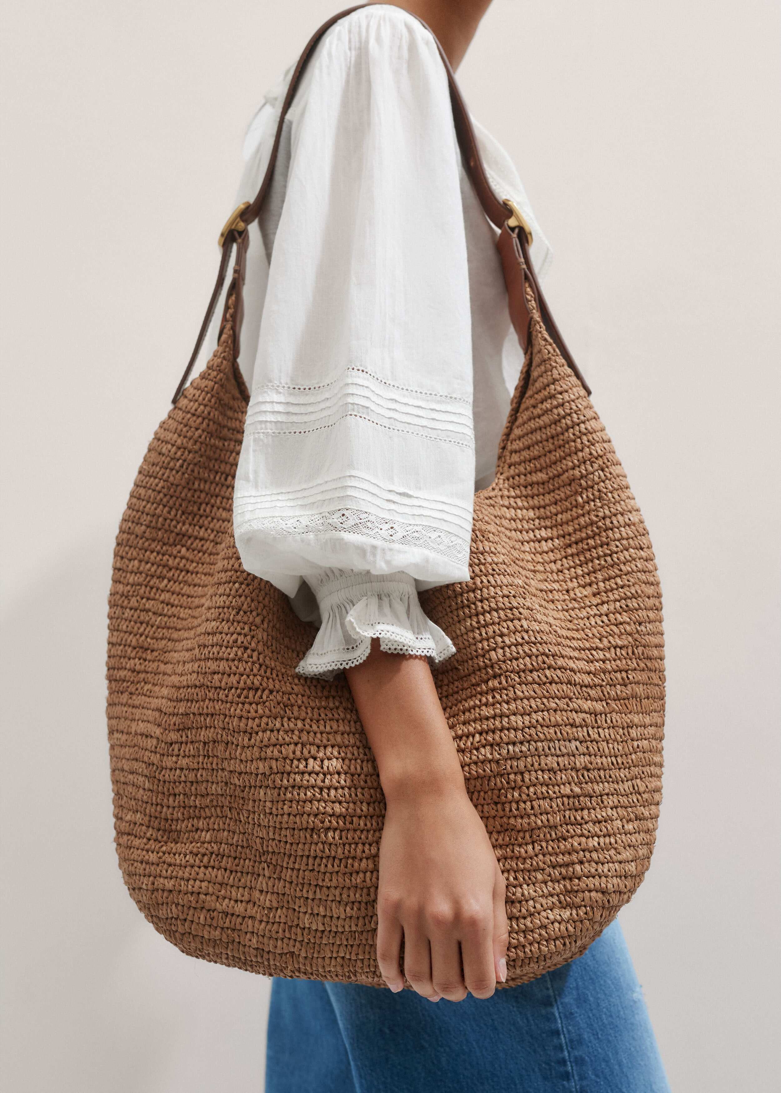 Women's Natural Raffia Hobo Bag | ME+EM | ME+EM Global (Excluding US)