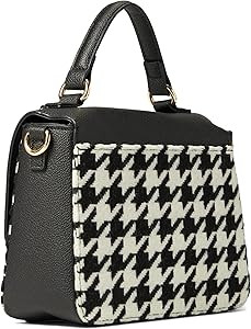 Anne Klein top Handle Satchel w/Swag Chain, Black-White Houndstooth w/Black: Handbags: Amazon.com | Amazon (US)