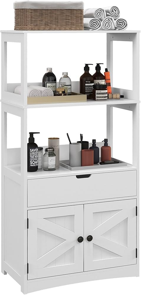 kleankin Farmhouse Bathroom Floor Cabinet, Linen Cabinet, Bathroom Storage Organizer with Doors a... | Amazon (US)